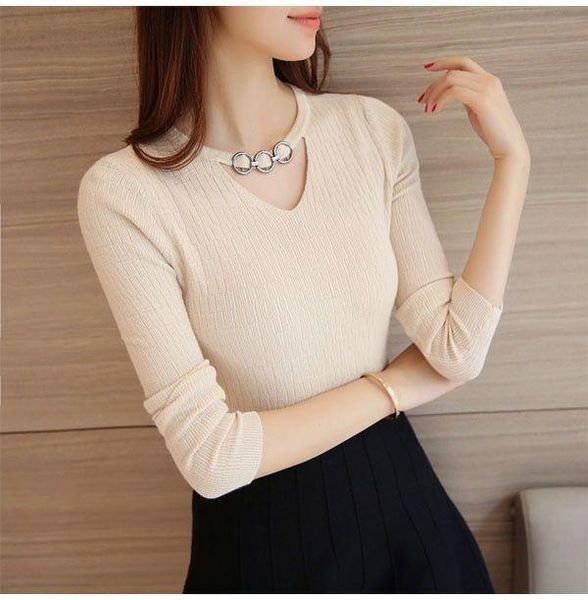 

women's sweaters 2021 autumn winter sweater slim tight elastic wear, long sleeve short bottomed shirt top, White;black