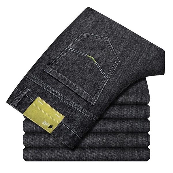 

men's jeans classic business straight regular spring autumn large sizecotton casual pants/washed man fit long, Blue