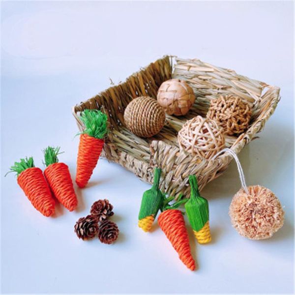 

small animal supplies foldable grass nest handwoven hamster hut natural pet chewing toys ball animals straw mat pets with balls