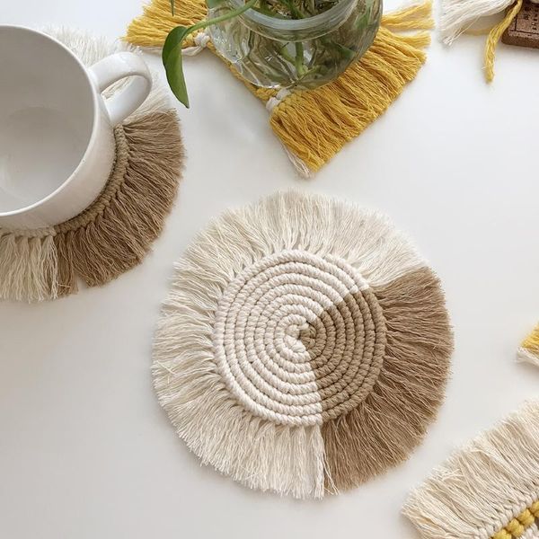 

handmade macrame cup cushion bohemia style non-slip mat heat insulation table coffee mats & pads