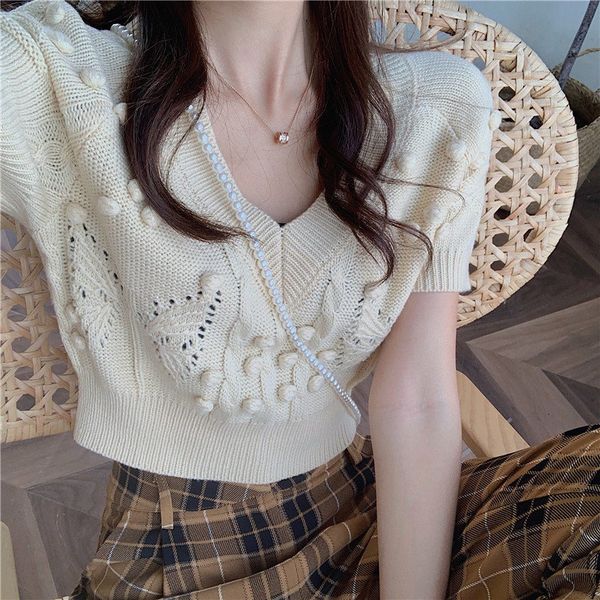 

sweaters gentle sweet slim brief knitted vintage cute short sleeves v-neck high waist all match chic sweaters, White;black
