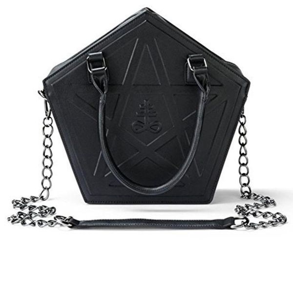 Bolsas de ombro JIEROTYX Pentagrama Punk Darkness Gótico Estrela Bolsa Feminina Menina Preto Bolsa de Couro Macio PU com Corrente de Alta Qualidade