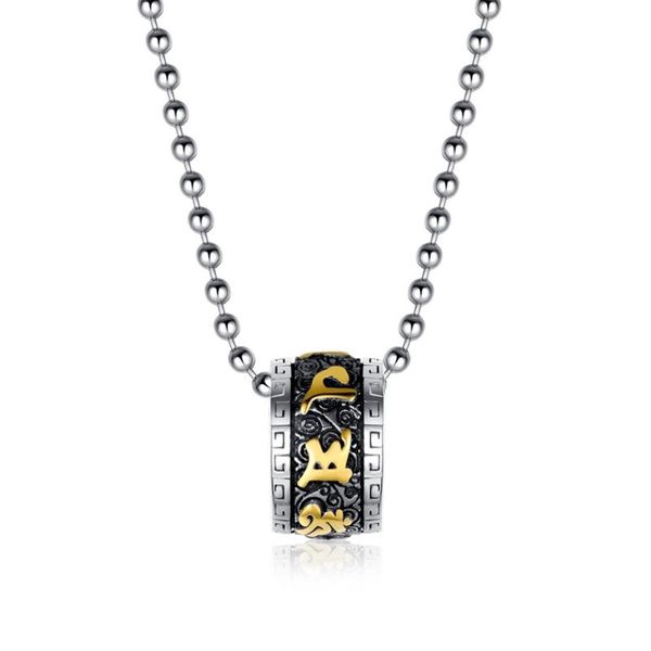 

pendant necklaces boeycjr buddhism lotus mantra runes necklace statement chain handmade ethnic long for men, Silver