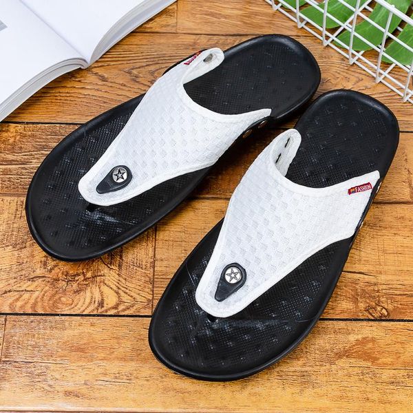 

slippers men sandals fashion all-match flats 2021 summer style shoes solid flip flops household slipper big size 39-44, Black
