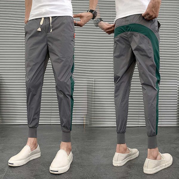 

men's casual leggings nine point pants men's fashion trend summer thin quick drying, Black