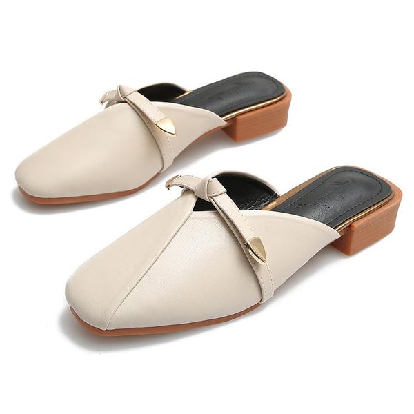 

summer slippers shoes women 2021 casual high heel closed toe mules solid color wild flip flops outdoor slides sandals, Black