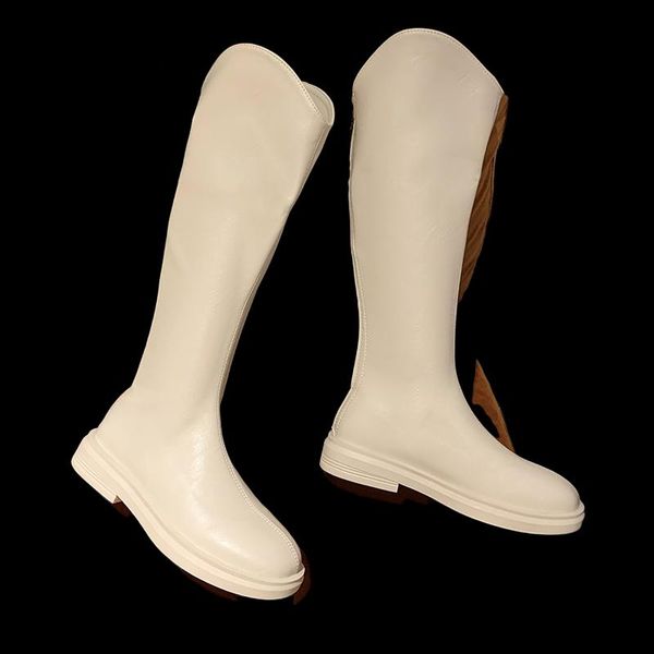 

boots women's knee high soft leather zipper ladies shoes winter long platform footwear woman fashion warm 2021, Black