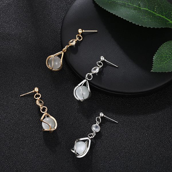 

studs earrings korean diamond cat's eye stone ball long , fashionable and sweet, Golden;silver