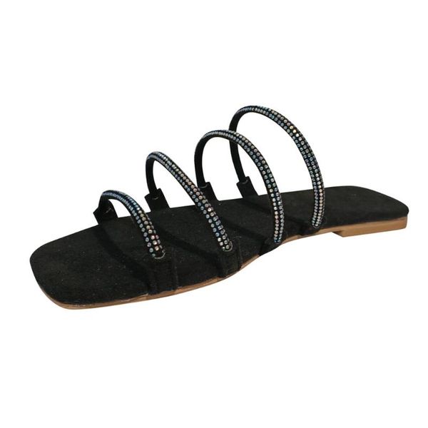 

slippers sagace rhinestone 2021 women solid casaual woman flat beach for womens outdoor shoes, Black