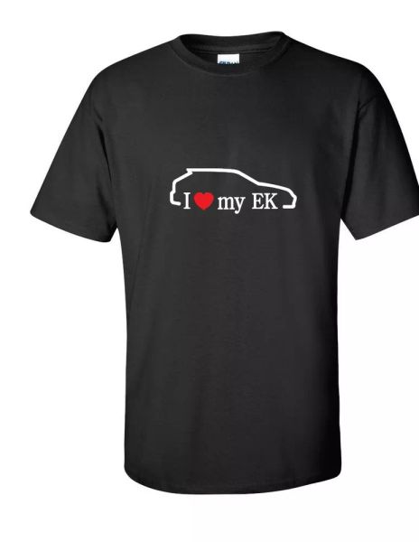 

i love my ek cars hatchback honda white red black cotton t-shirt s-5xl, White;black