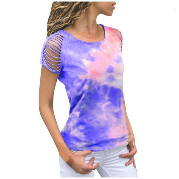 

women's t-shirt tshirts women summer harajuku tee fashion loose tie dye print hollow out short sleeve t-shirt female muje, White