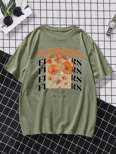 

men floral & letter graphic tee 094l#, White;black