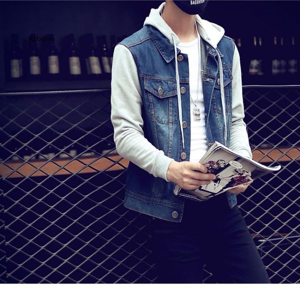 

men's jackets 2021 hooded denim jacket casual street detachable, Black;brown