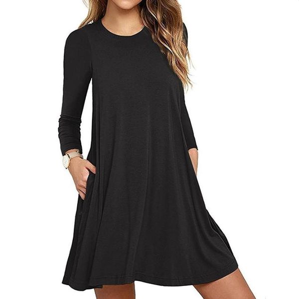 

casual dresses 2021big swing dress fall solid pocket, Black;gray