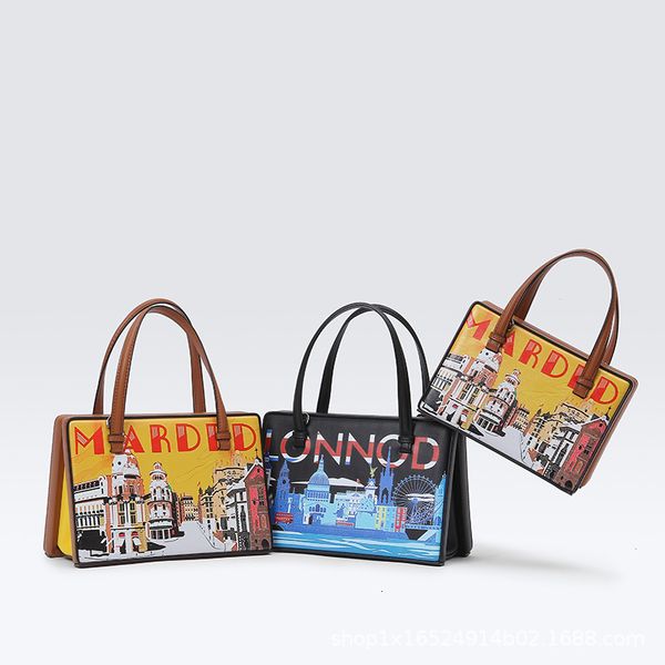 

leather women's silk screen printed letter small square autumn winter one shoulder portable box bag