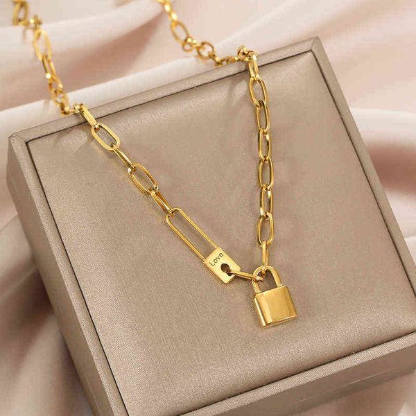 Ожерелье из нержавеющей стали 100% для женщин для женщин золотой цвет металлический замок Chunky Heavy Duty Choker AA220315