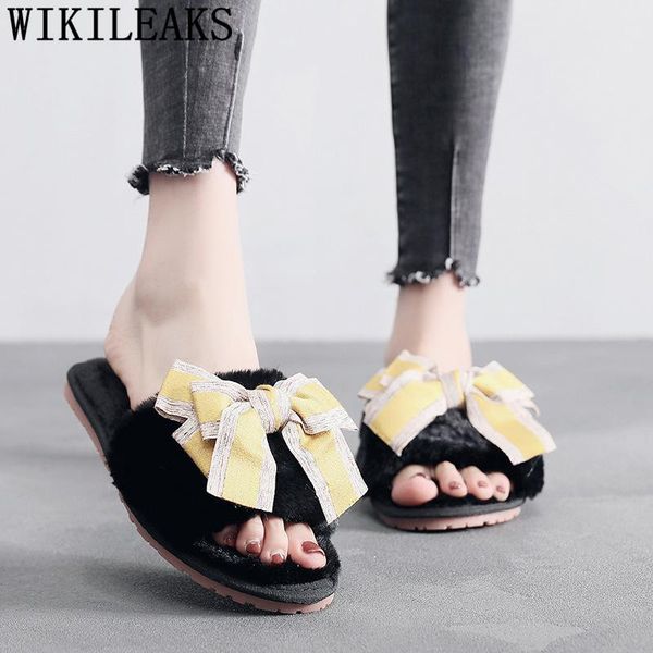 

slippers winter fur soft bedroom cute for women fashion casual shoes ladies 2021 designer slides size 42 buty, Black