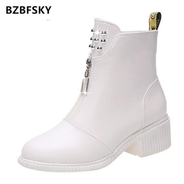 

boots 2021fashion korean style front zipper round head thick heel retro plus cotton mid-heel snow, Black