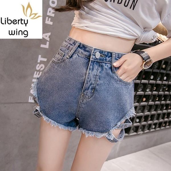 

women's shorts high waist female jean summer korean fashion loose wide leg ripped office ladies vintage washed frayed trouser woman, White;black