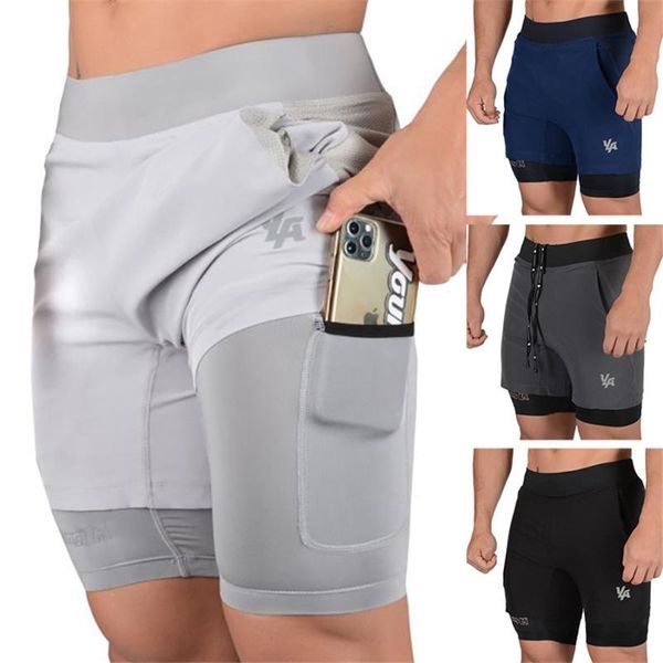 

men's shorts 2021 men 2 in 1 double-deck quick dry sport fitness basketball jogging short pants built-in pockets sports, White;black