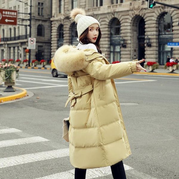 

women 2021 winter real fur collar white duck down solid colors hooded jacket female slim outerwear ladies thick warm coat p361, Black