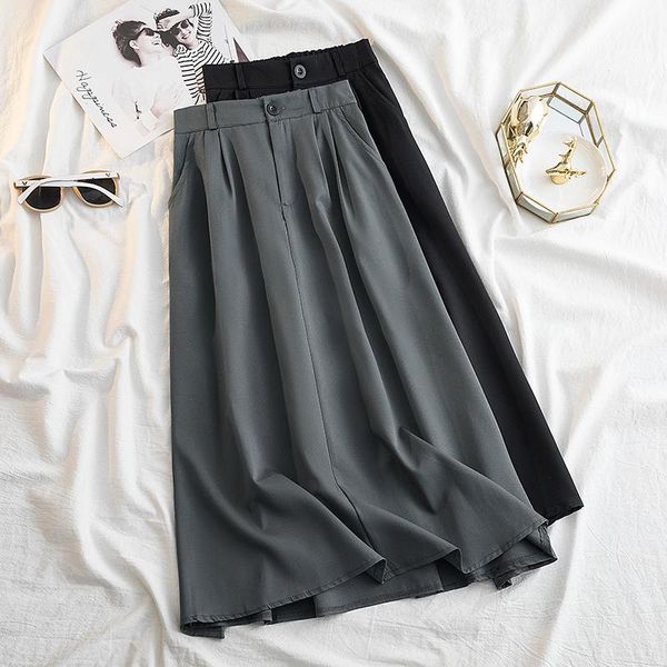 

skirts 2021 spring summer women's fashion korean version large size casual loose solid color high waist mid-length skirt trend s345, Black