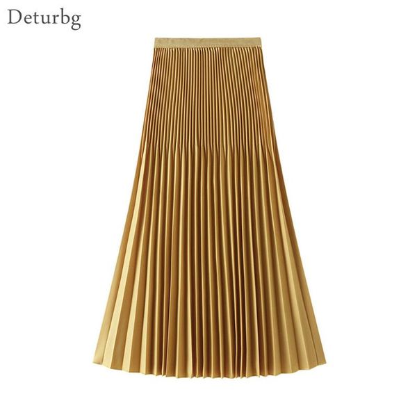

skirts women's elegant solid color pleated skirt female korean high waist a-line midi 8 colors 2021 summer faldas saias sk532, Black