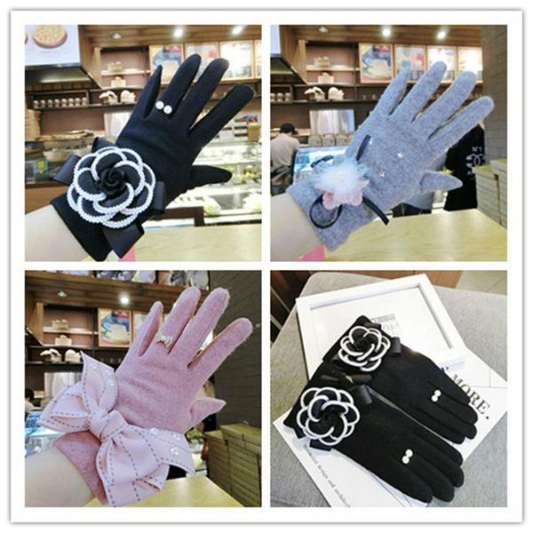 

sports gloves 2021 flower for women girls warm wool winter mittens touch screen, Black