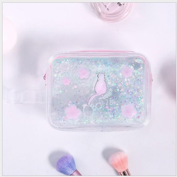 

storage bags portable cute pvc transparent cat pattern cosmetic bag make up travel organizer 1pc