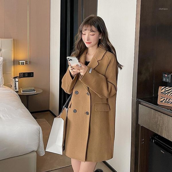 

women's wool & blends make khaki cloth overcoat, Black