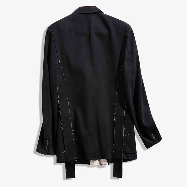 

women's suits & blazers [eam] women black contrast color burr split blazer lapel long sleeve loose fit jacket fashion spring autumn 202, White;black