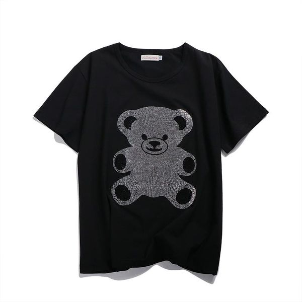 

women's t-shirt oversizes summer t-shirts women drilling short sleeve t shirts o-neck plus size tees casual t9054, White