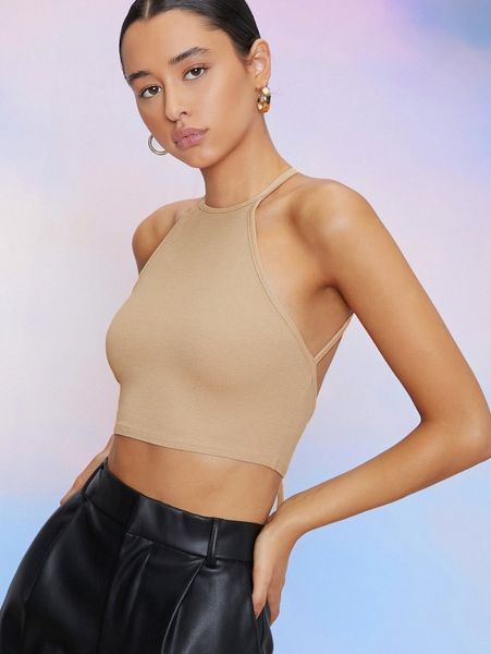 

open-back cropped halter c1xh#, White