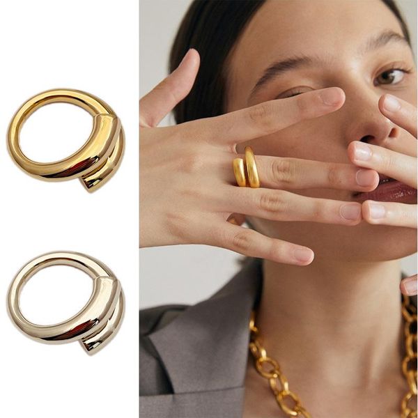 

cluster rings brass tube gold ring adjustable for women chunky thick simple elegant fashion ins 2021, Golden;silver