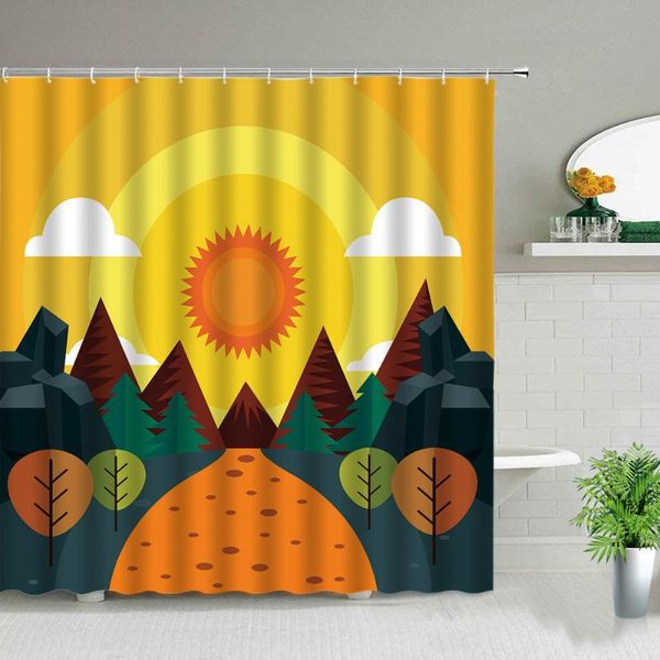 

cartoon forest sunset landscape shower curtains modern geometric abstract scenery bathroom screen bathtub decor cloth curtain