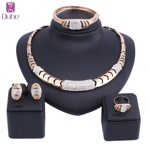 

earrings & necklace women dubai gold color crystal jewelry sets costume design brand nigerian wedding ring fashion african beads, Silver