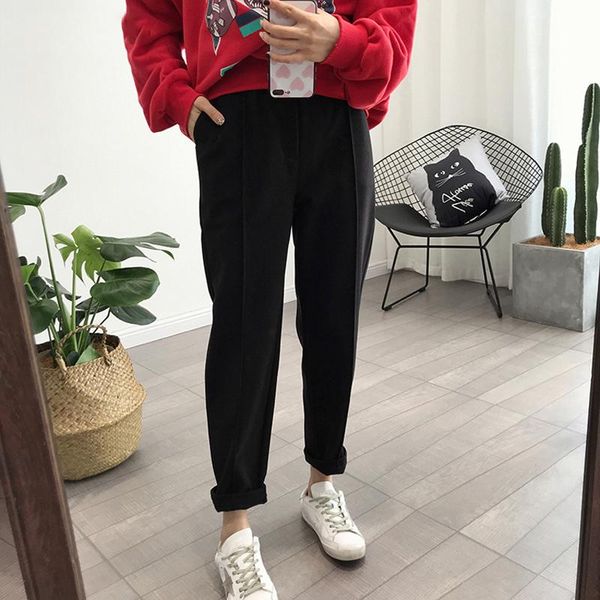 

women's pants & capris winter thicken women pencil plus size wool female 2021 autumn high waist loose trousers good fabric, Black;white