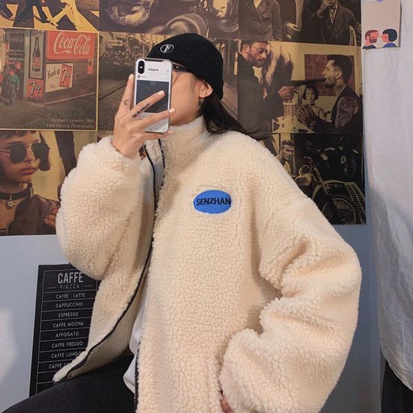 

women's jackets faux lamb fur women fleece coat gray oversized loose winter female sweatshirt hoodies harajuku streetwear monster teddy, Black;brown
