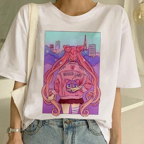 

sailor moon summer fashion printing women t shirts harajuku short sleeve fun ulzzang cute cartoon female, White