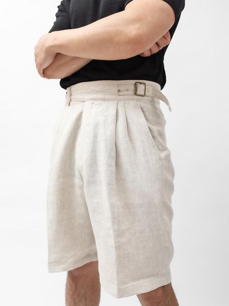 

american retro colger pants straight linen suit shorts capris loose bermuda men's summer thin, White;black