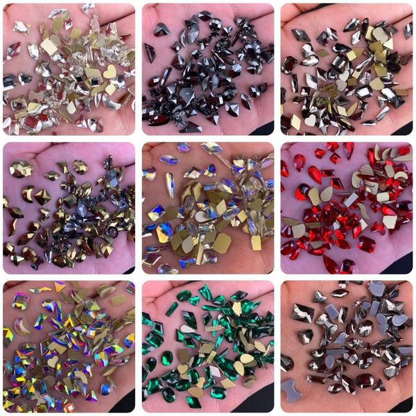 

nail glitter 100pcs/bag flat-back crystal rhinestone art decorations mixed color various shapes for nails manicure glass rhinestones @41, Silver;gold