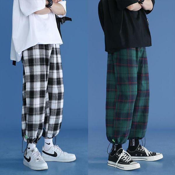

trendy plaid streetwear comfortable summer women pant loose casual all match korean joggers trousers, Black