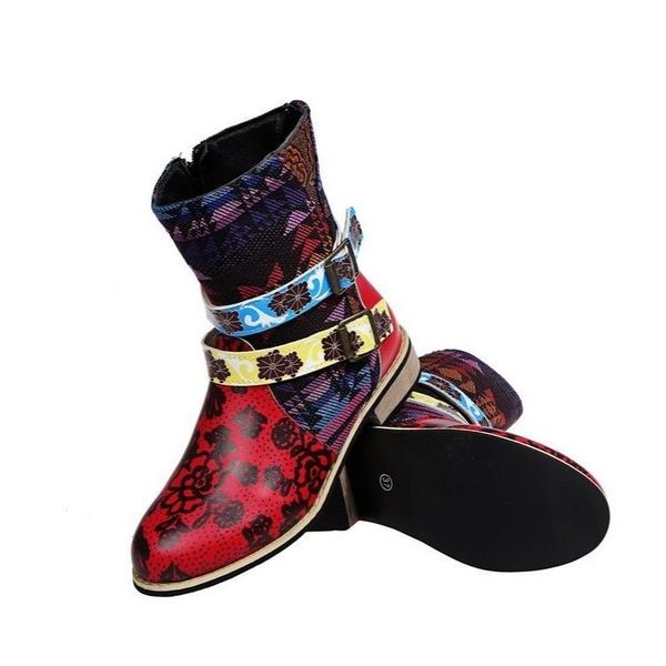 

boots 2021 spring women's low heel buckle flat ankle outdoor leisure and comfortable large size roman, Black