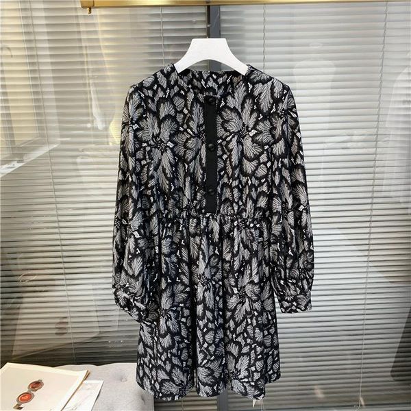 

casual dresses 2021 spring summer women black color mini dress o-neck embroidery flower long sleeve lace buttons female, Black;gray