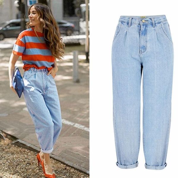 

women's jeans boyfriend waist women harem plus size denim street baggy loose, Blue