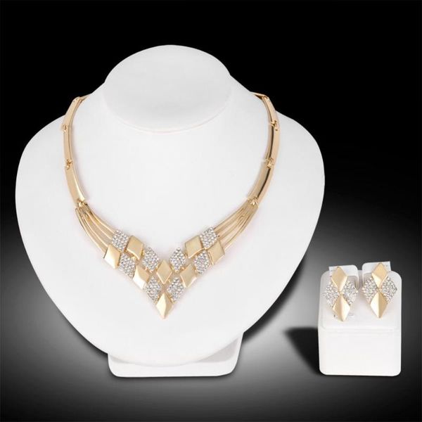 

earrings & necklace fashion gold color alloy rhinestone rhombus shape wedding jewelry set for women bridal rhinestones, Silver