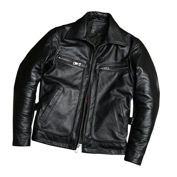 

men's leather & faux 2021 black men american casual style jacket large size 5xl genuine cowhide autumn slim fit coat