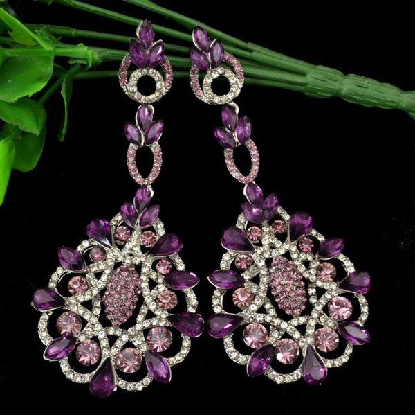

dangle & chandelier idealway bohemian purple blue zircon drop flower wedding long earings for women girl fashion party engagement jewelry, Silver