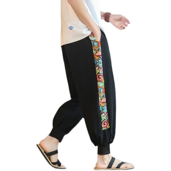 

ethnic clothing traditional chinese for men harem pants male baggy style trouser autumn cotton linen black, Red