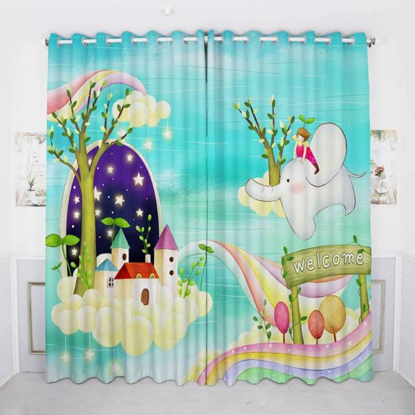 

custom window curtains for living room bedroom nursery kids children tulle sheer drapes tree elephant star aqua curtain &